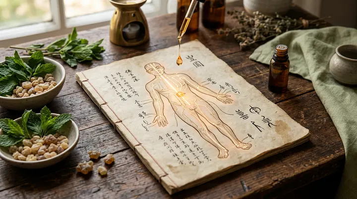 经络图与芳香植物的交融