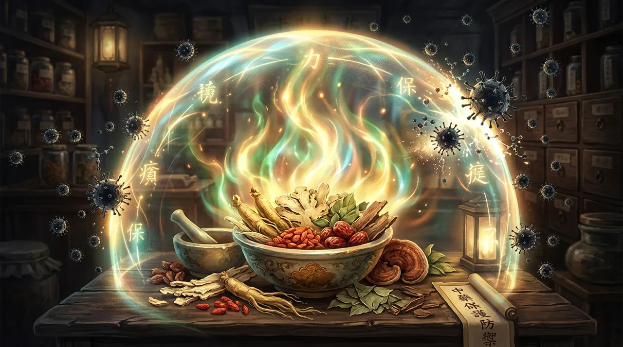 古老的芳香本草散发出明亮的能量光环,形成一道坚固的防护穹顶,将漂浮的病毒颗粒阻挡在外