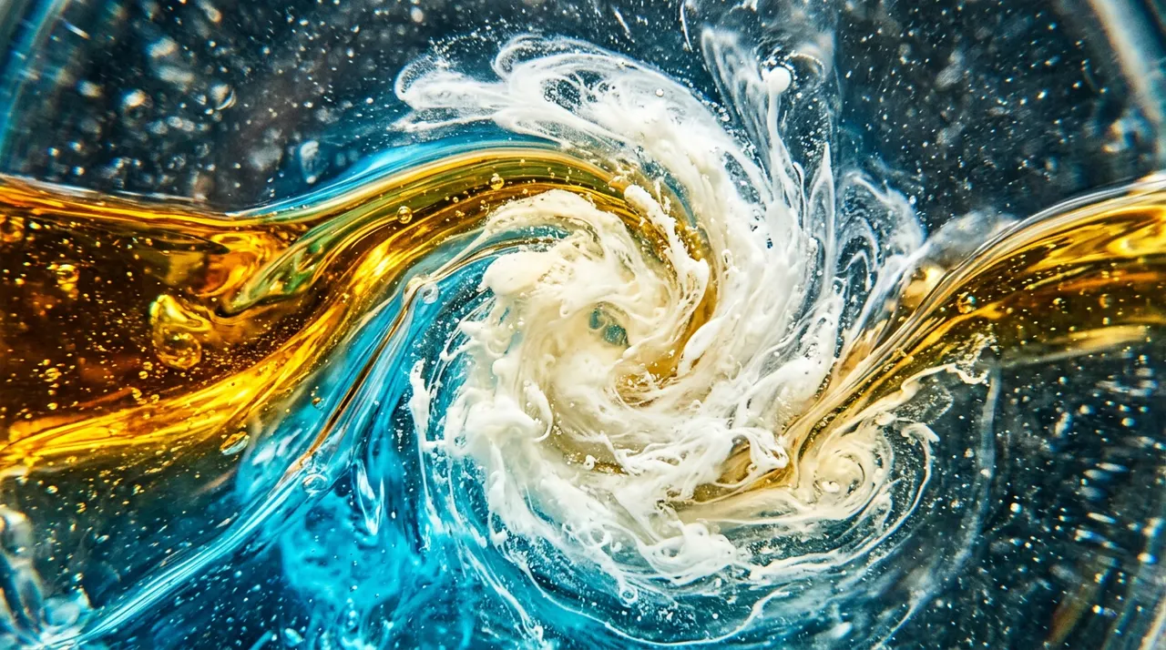 油水混合产生白色乳化现象的微观艺术图